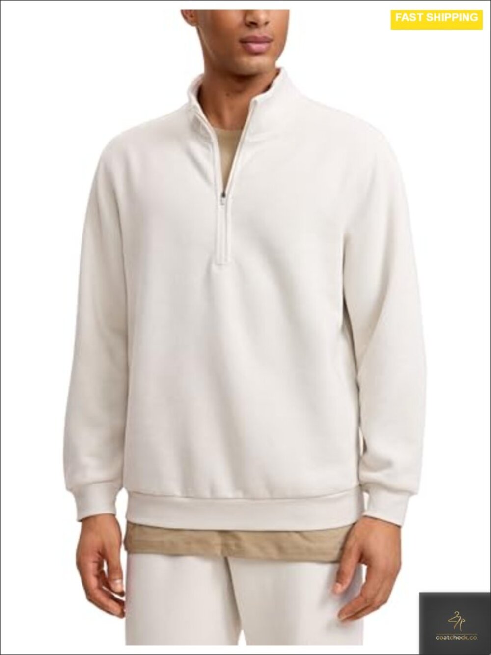 Fleece Lined Half Zip Sweatshirt Relaxed Fit Long Sleeve Heavyweight Cotton